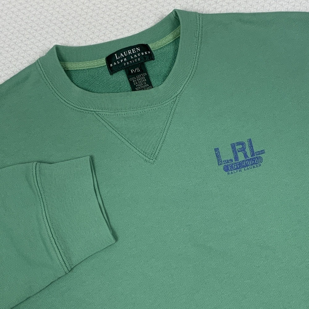 Lauren Ralph Lauren Petite Crewneck Sweatshirt PS Small Green Logo Stamped